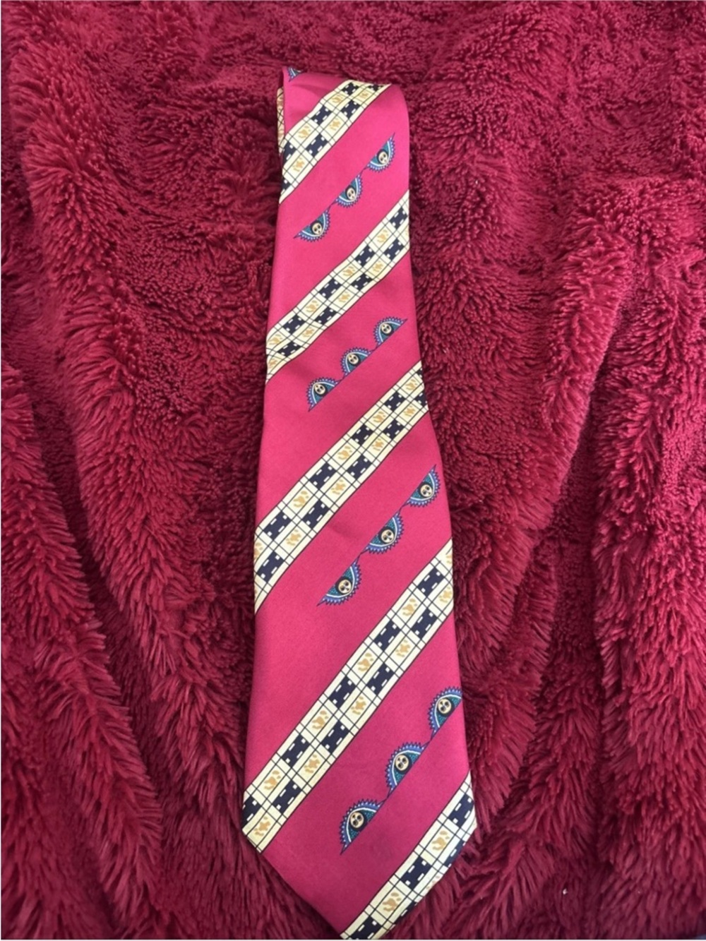 Men's Necktie Tie 100% Silk Made In Italy Red Yellow & Black with Suns Pattern